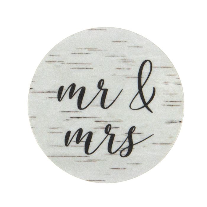Stickers Round Mr. & Mrs. (Wood with Grey Print) 3,8 cm (1 Sheet)