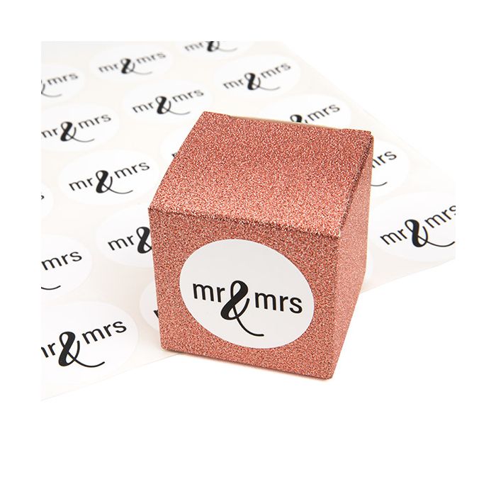 Stickers Rond Mr & Mrs Bedrukking (Wit/Zwarte Tekst) 3,8 cm (1 Vel) [LS1HMMW]