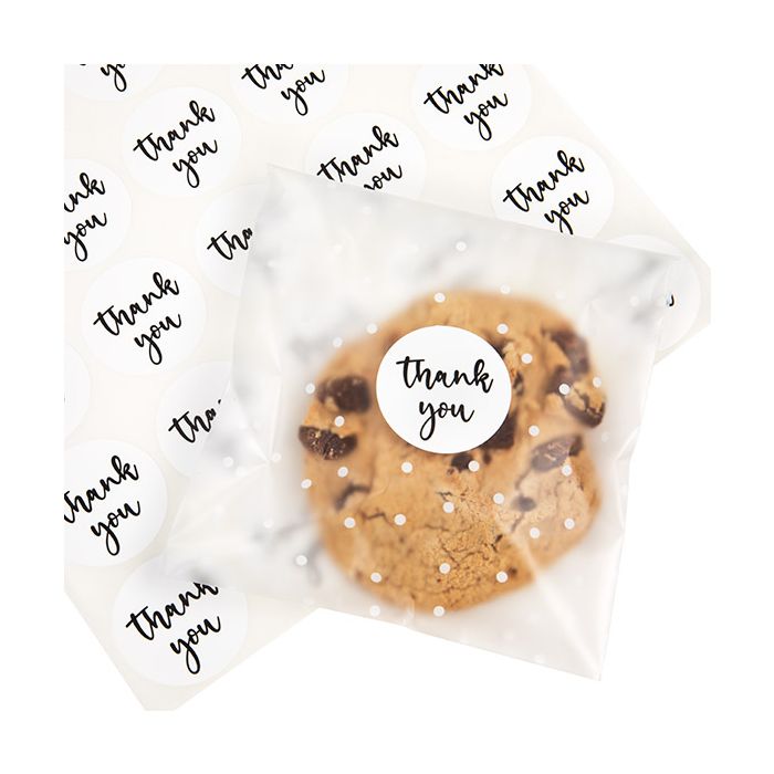 Stickers Rond Thank You Bedrukking (Wit/Zwarte Tekst) 3,8 cm (1 Vel) [LS1HWTY]