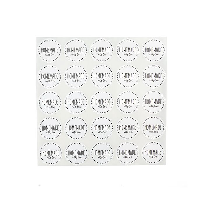 Stickers Rond Met Homemade/Love Bedrukking (Wit/Zwarte Tekst) 5,1 cm (1 Vel) [LS2HML]