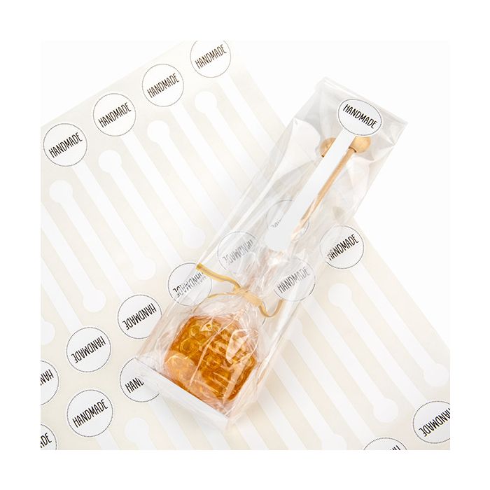 Stickers Lollie Vorm Handmade (Wit/Zwarte Tekst) 2,5x10,2 cm (1 Vel) [LSLHAND]