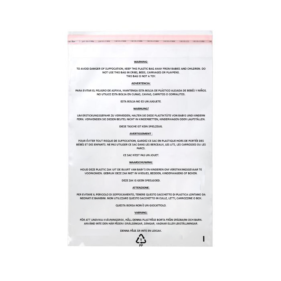 Plastic Zakken met Verstikkingswaarschuwing 35,6x50,8cm Hersluitbaar (100 stuks) [PFW11420]