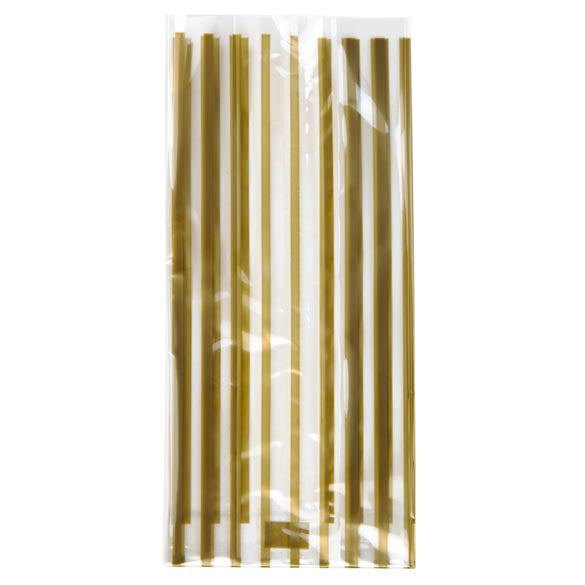 Bedrukte Zakken Streep Goud 8,9x5,1x19,1cm met zijvouw (100 stuks) [G3VSG]
