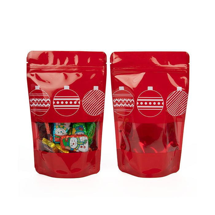 Stazakken rood met kerstballen bedrukking 13 x 7.9 x 20.6 cm (25 stuks) [ZBGW3O]