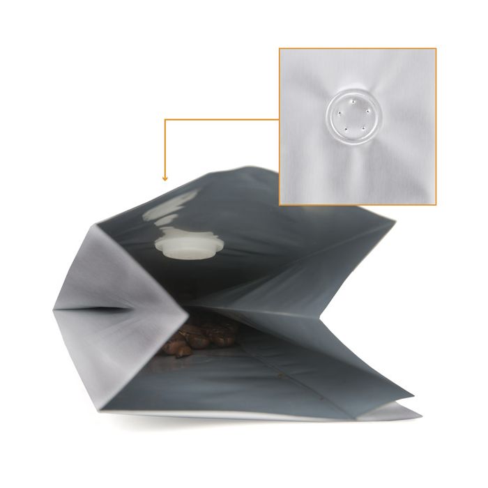 Koffiezakjes Zilver met Ventiel 8x6x26 cm 285 gram (50 stuks) [SGC1S]