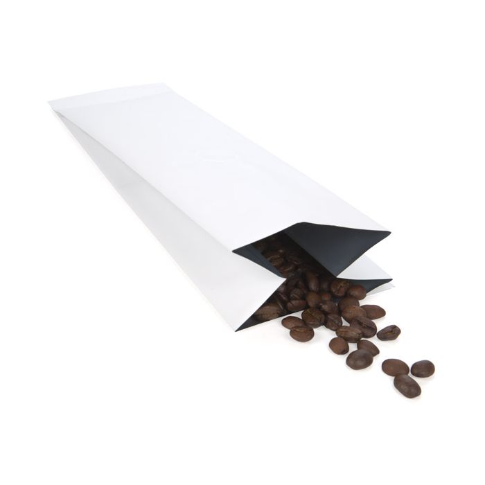 Koffiezakjes Mat Wit met Ventiel 8x6x26 cm 285 gram (50 stuks) [SGC1WM]