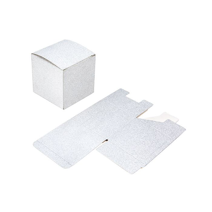 Kraft doosje Zilver Glitter 7,6x7,6x7,6cm (25 Stuks) [FB2SG]