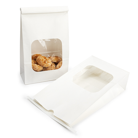 Blokbodemzakken Wit met Tin-Tie Sluiting en Venster 15,2x7x26,7cm (100 stuks) [TTW3W]