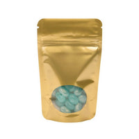 Stand Up Pouches Gold with oval Window 8x5x13cm | 28 grams