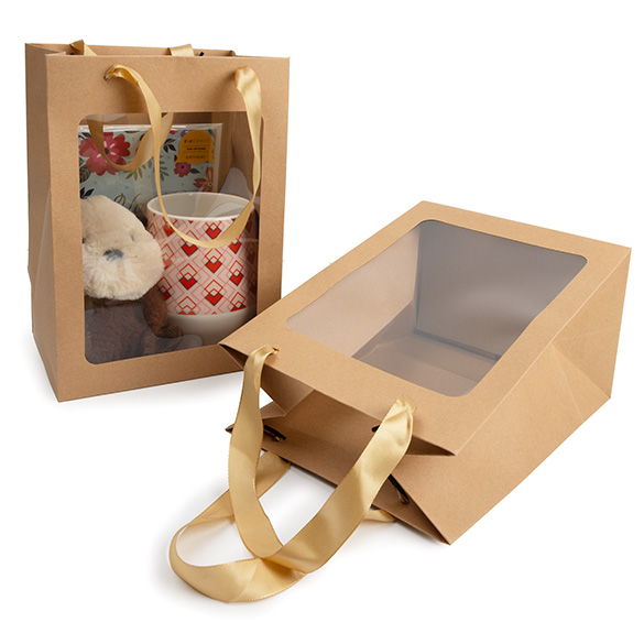 Cadeautasjes Kraft met Venster 17,8x12,7x24,9cm (10 stuks) [GMBW2K]