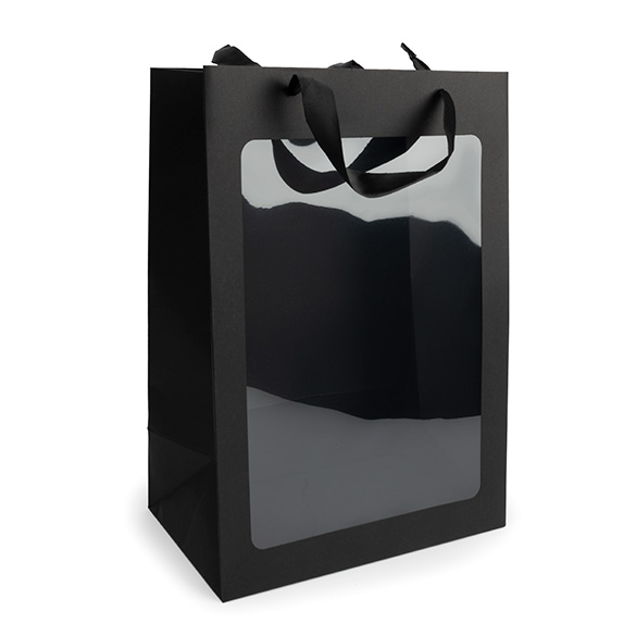Cadeautasjes Zwart met Venster 24,9x15,2x35,1cm (10 stuks) [GMBW3B]