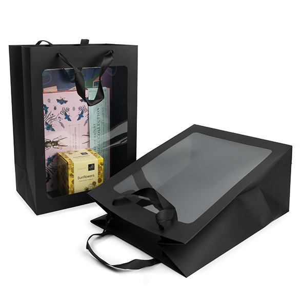 Cadeautasjes Zwart met Venster 24,9x15,2x35,1cm (10 stuks) [GMBW3B]