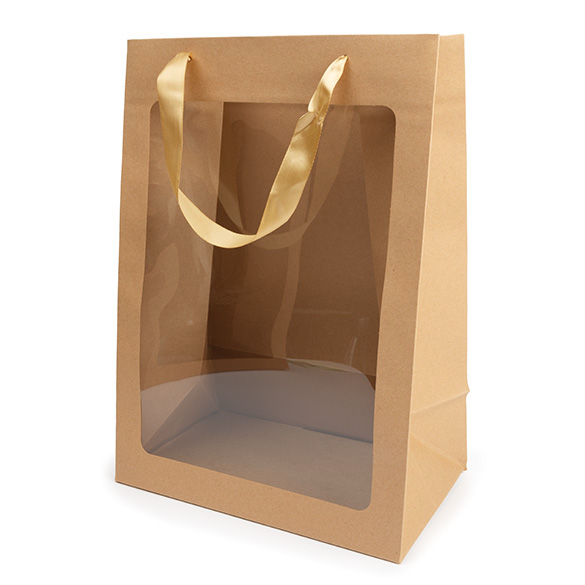 Cadeautasjes Kraft met Venster 24,9x15,2x35,1cm (10 stuks) [GMBW3K]