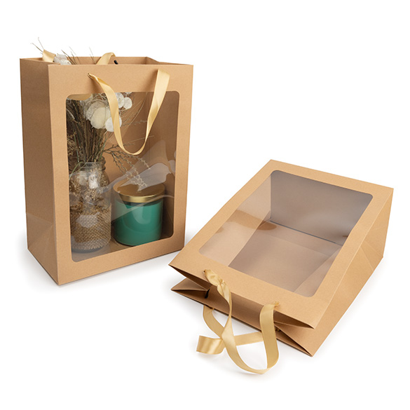 Cadeautasjes Kraft met Venster 24,9x15,2x35,1cm (10 stuks) [GMBW3K]
