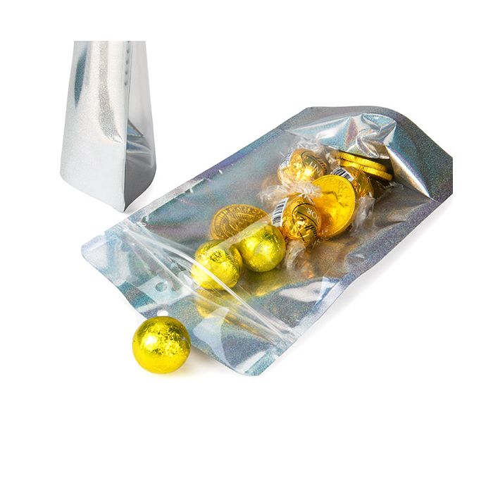 Stazakken Transparant/Holografisch Glitter 13x7,9x20,6 cm met Ophanggat (25 stuks) [ZBGHG3C]