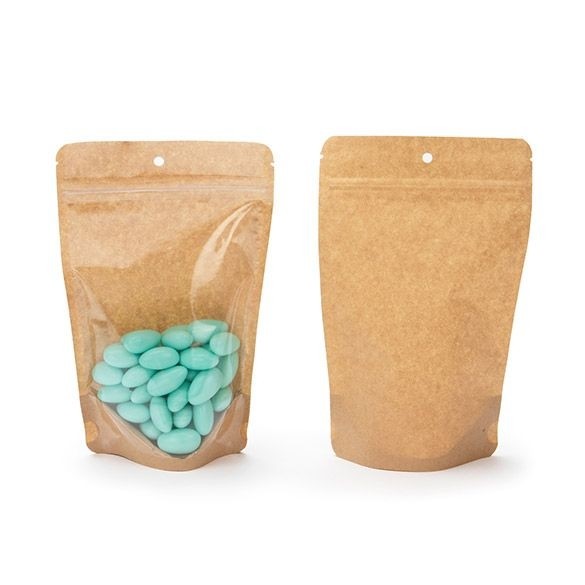 Stazakken Transparant/Kraft 13x8x20,5cm | 113 gram met rond ophanggat (100 stuks) [ZBGKC3H]