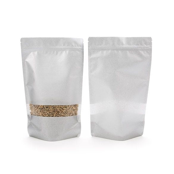 Stazakken Rijstpapier Zilver met Venster 17,1x8,9x28,6cm | 340 gram (100 stuks) [ZBGR4S]