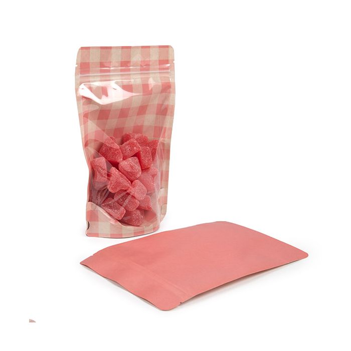 Stazakken Transparant/Roze Pastel Ruitjes 13x7,9x20,6 cm (25 stuks) [ZBGSW3PP]