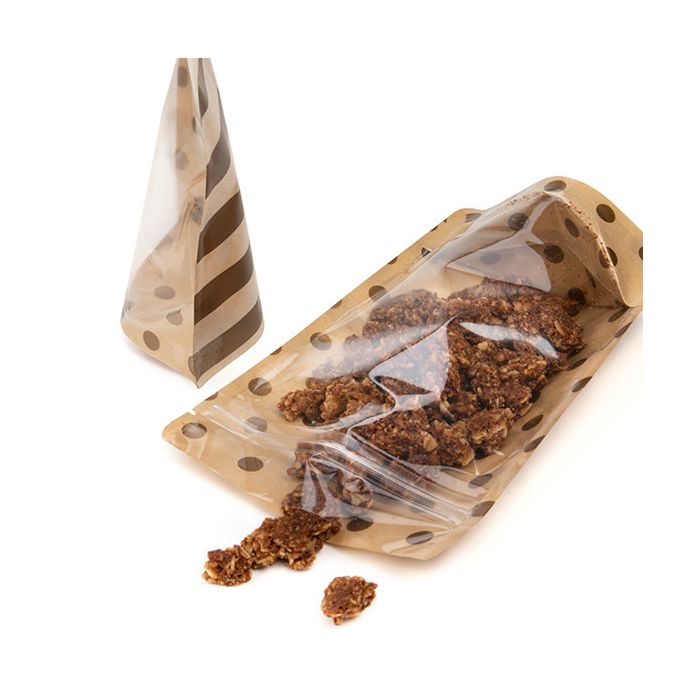 Stazakken Transparant/Kraft Met Goude Stippen Bedrukking & Strepen Patroon 13x7,9x20,6 cm (25 Stuks) [ZBGSW3SDG]