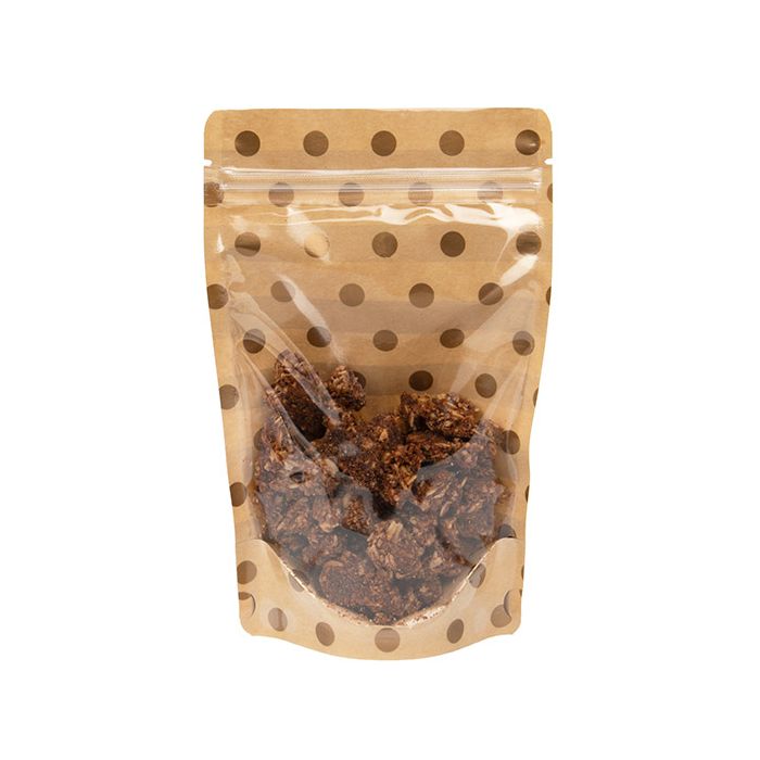 Stand Up Pouches Transparent/Kraft with Gold Dots & Stripes Pattern 13x7,9x20,6 cm