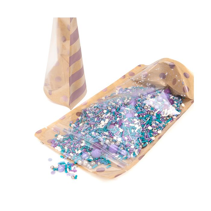 Stazakken Transparant/Kraft Met Rose Goude Stippen Bedrukking & Strepen Patroon 13x7,9x20,6 cm (25 Stuks) [ZBGSW3SDR]