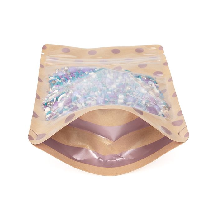 Stazakken Transparant/Kraft Met Rose Goude Stippen Bedrukking & Strepen Patroon 13x7,9x20,6 cm (25 Stuks) [ZBGSW3SDR]