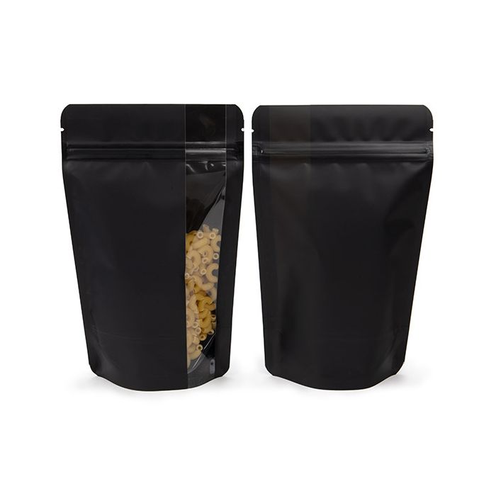 Stazakken Mat Zwart Met Verticaal Venster 13x7,9x20,6 cm (100 Stuks) [ZBGV3MB]