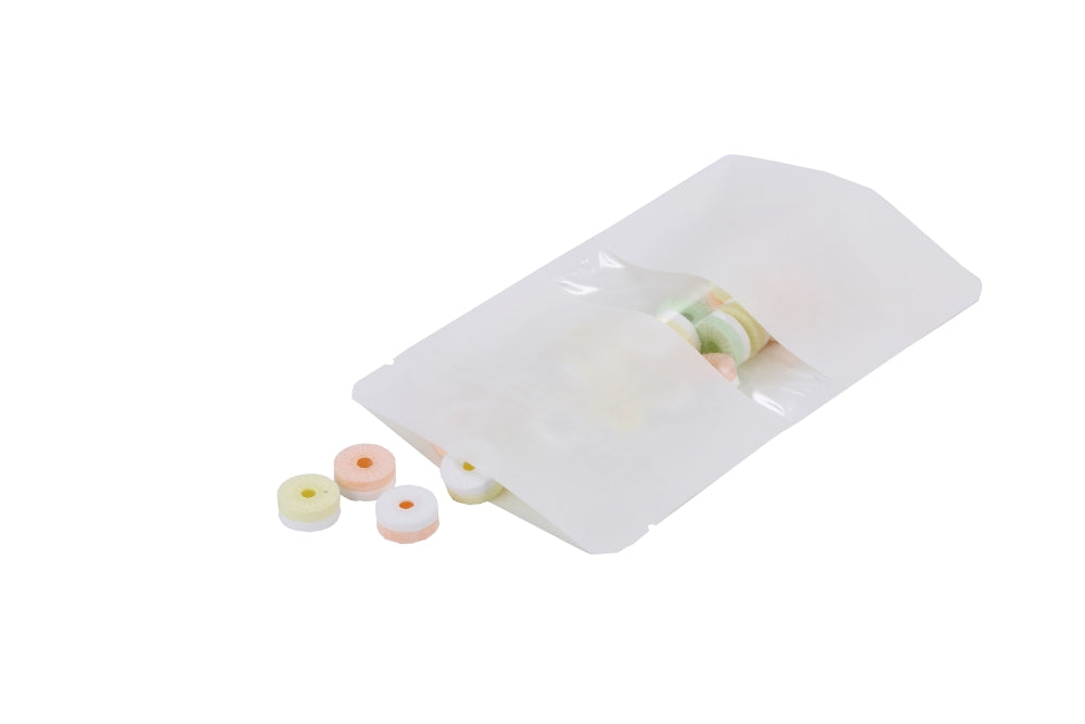 Stazakken Wit Kraft 10x6x15cm | 57 gram Met Venster (100 stuks) [ZBGW2WK]