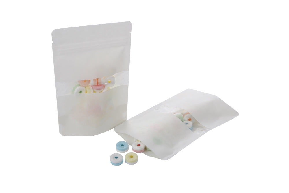 Stazakken Wit Kraft 10x6x15cm | 57 gram Met Venster (100 stuks) [ZBGW2WK]