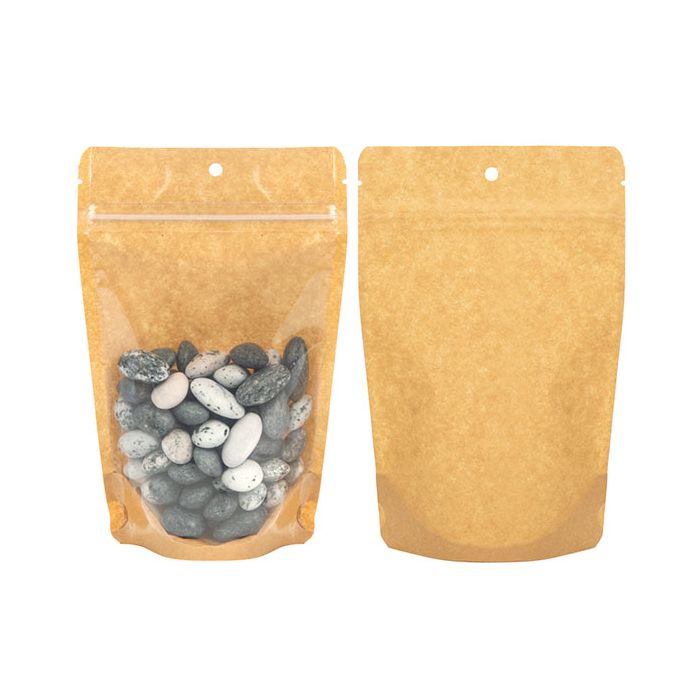 Stazakken Transparant/Kraft 12 x 7,5 x 18,5 cm Met Ophanggat (100 stuks) [ZBGKC46H]