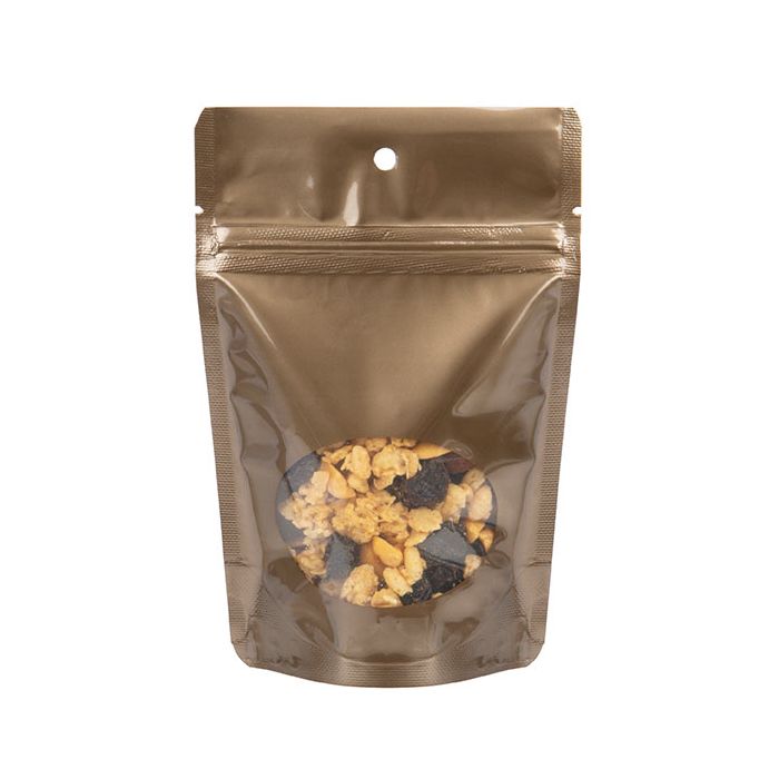 Stand Up Pouches Bronze with oval Window 10x6x15cm with Hang Hole