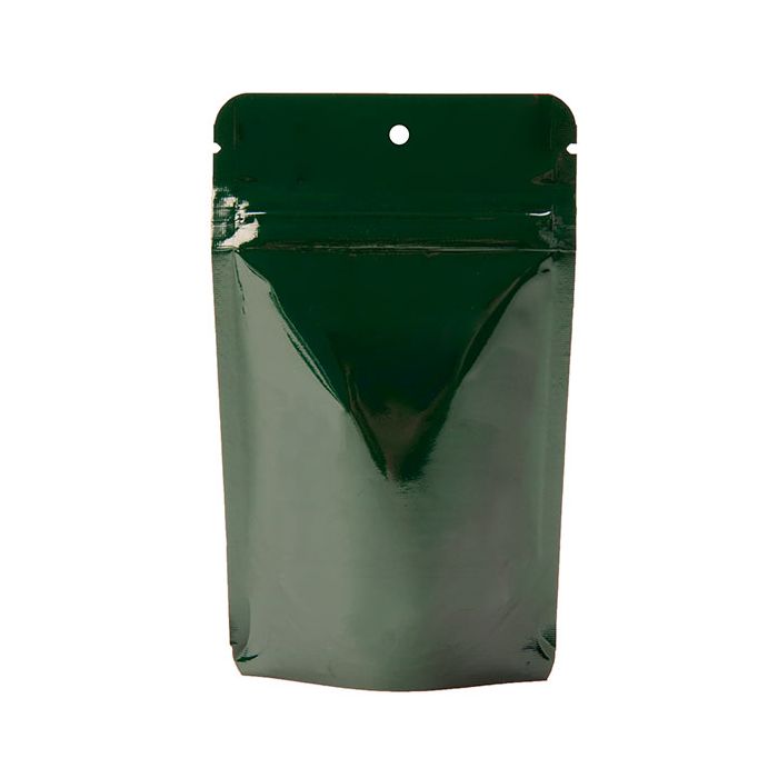 Hunter Green Metallized Stand Up Zipper Pouch 8 x 5x 13 cm with Hang Hole