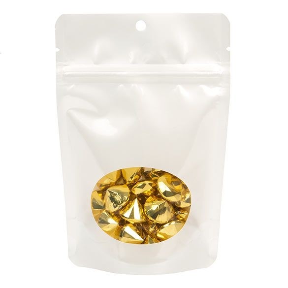 Stazakken Parelmoer Wit met ovaal Venster 10,2x6x15,2cm met rond ophanggat (100 stuks) [ZBGO2PH]