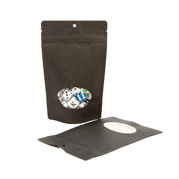 Stazakken Kraft Zwart met ovaal Venster en ophanggat 13x8x20,5cm | 113 gram (100 stuks) [ZBGO3BKH]