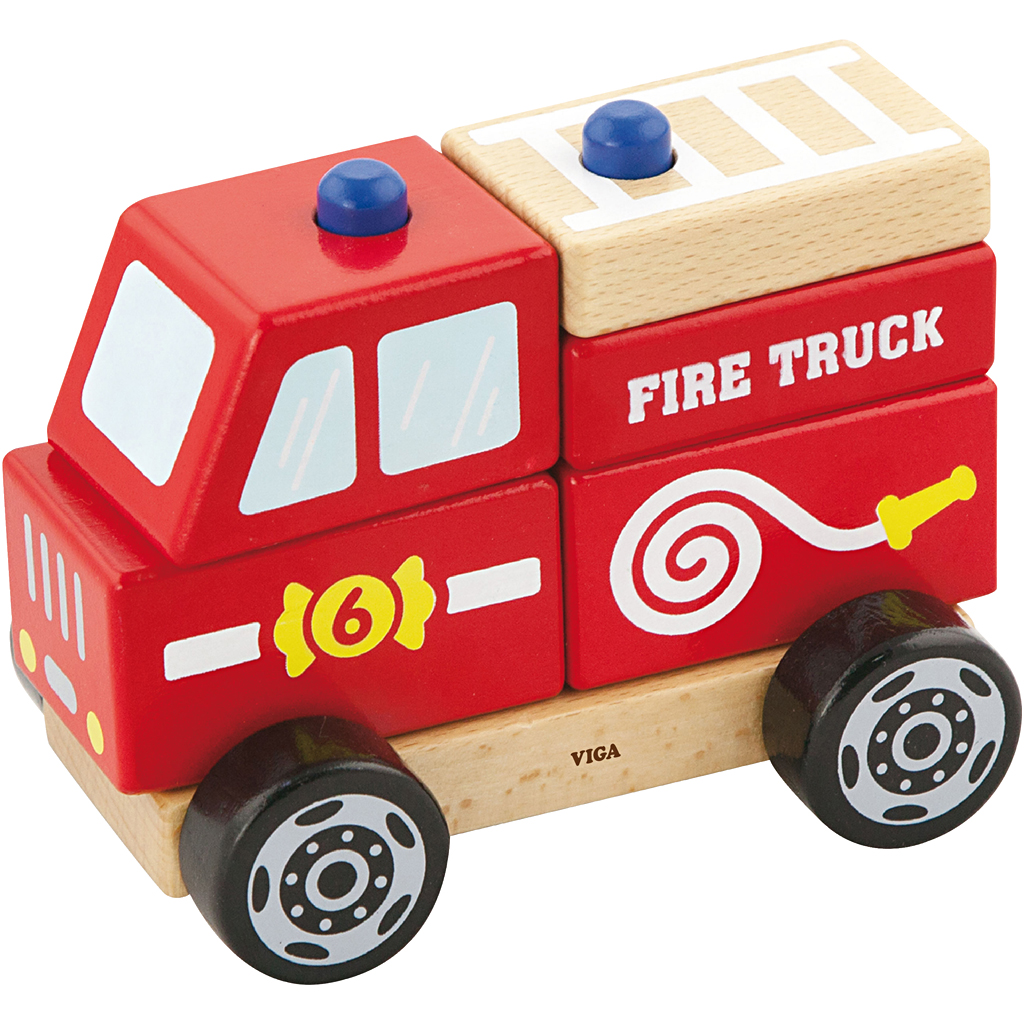 Afbeelding van VIGA houten stapelbaar speelgoed voor brandweerwagens, brandweerwagen, afm 13x10x8 cm, 1 stuk | Speelgoed Houten Producten Decoratiematerialen Hobbyproducten | 8719346291523