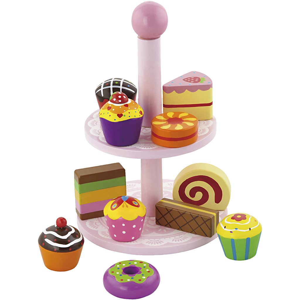 Afbeelding van VIGA cupcakes met taartplateau, afm 25.5 cm, 1 set | Speelgoed Houten Producten Decoratiematerialen Hobbyproducten | 8719346290298