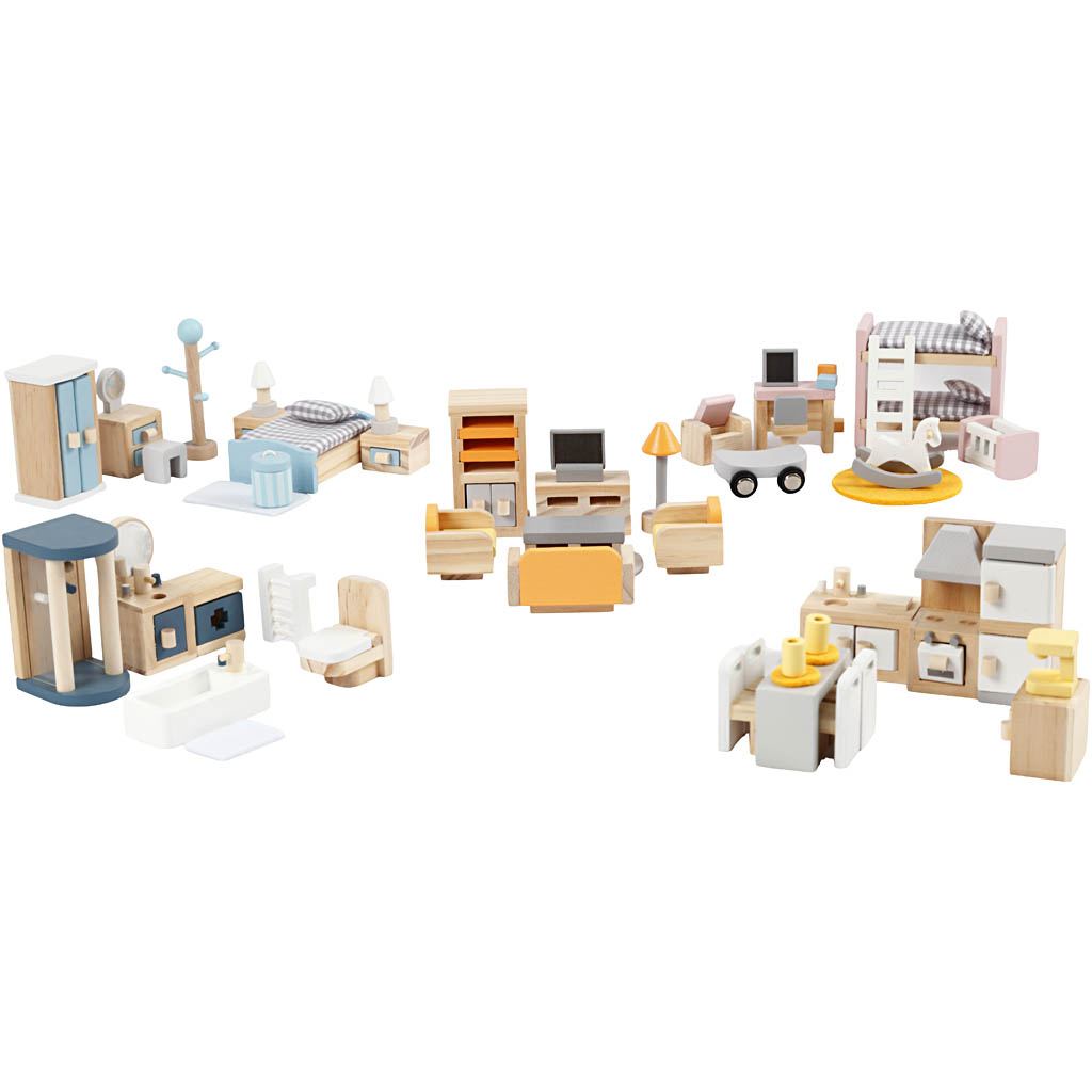 Afbeelding van VIGA Meubilair voor poppenhuis, afm 2x2x7,5 cm, 40 onderdelen/ 1 set | Speelgoed Houten Producten Decoratiematerialen Hobbyproducten | 8719346290403
