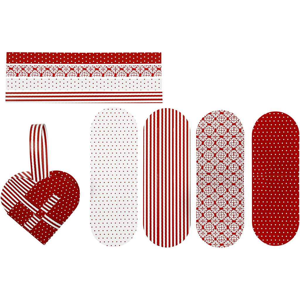 Gevlochten harten, rood, wit, afm 14,5x10 cm, 120 gr, 8 set/ 1 doos