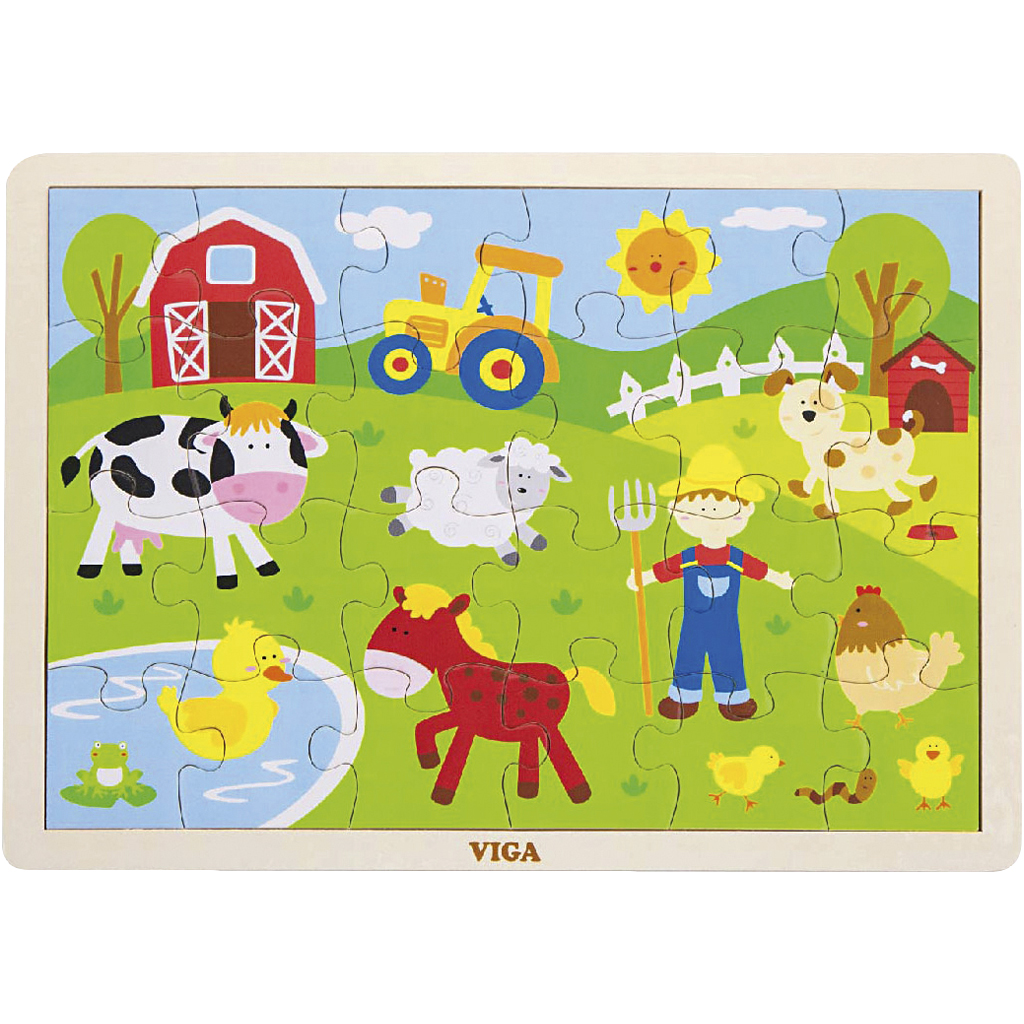 Afbeelding van VIGA Houten Legpuzzels, boerderijdieren, afm 30x22,5 cm, 1 stuk, 24 delen | Speelgoed Houten Producten Decoratiematerialen Hobbyproducten | 8719346291332
