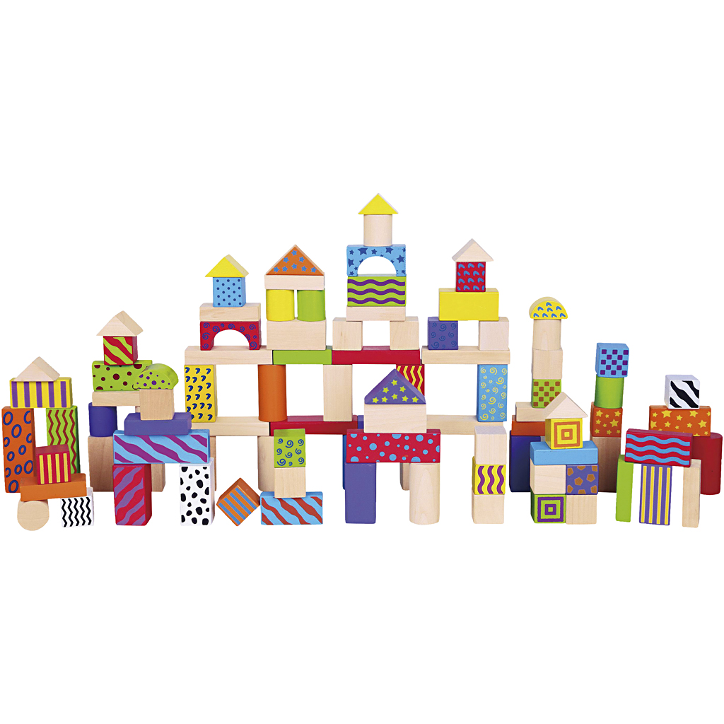 Afbeelding van VIGA houten blokken met patroon, afm 3 cm, diverse kleuren, 100 onderdelen/ 1 set | Speelgoed Houten Producten Decoratiematerialen Hobbyproducten | 8719346291165