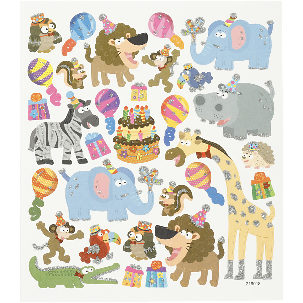 Afbeelding van Stickers, dieren verjaardag, 15x16,5 cm, 1 vel | Fancy Stickers Foliekarton Stickers en kleine decoratieve artikelen | 8719346245953