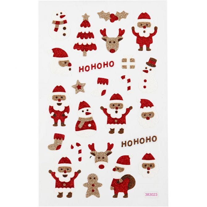Afbeelding van Glitter stickers, kerstmannen, 10x16 cm, 1 vel | Fancy Stickers Karton & Papier Decoraties Stickers en kleine decoratieve artikelen Kerst | 8719346249579