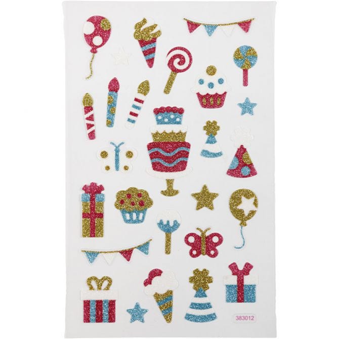 Afbeelding van Glitter stickers, vejaardag, 10x16 cm, 1 vel | Fancy Stickers Karton & Papier Decoraties Stickers en kleine decoratieve artikelen | 8719346250544