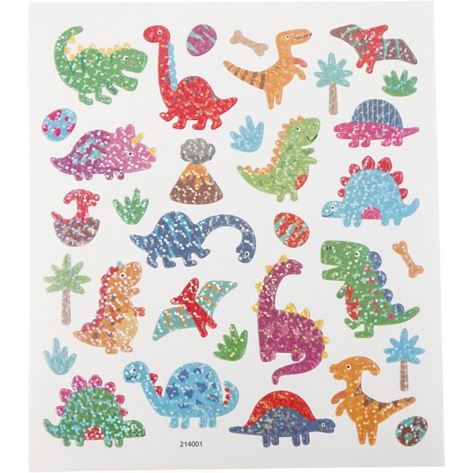 Afbeelding van Stickers, Dino's, 15x16,5 cm, 1 vel | Fancy Stickers Foliekarton Stickers en kleine decoratieve artikelen | 8719346250629