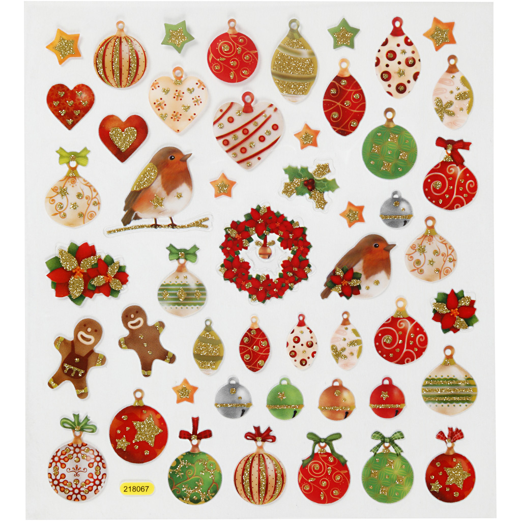 Afbeelding van Stickers, kerstballen, 15x16,5 cm, 1 vel | Fancy Stickers Foliekarton Stickers en kleine decoratieve artikelen Kerst | 8719346237170