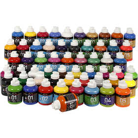 Afbeelding van 57 stuks A-Color Acrylverf, diverse kleuren, 57x500 ml/ 1 doos | A-Color Glossy Acrylverf Schoolverf Verf, kleuren en canvas Hobbyproducten | 8719346110831