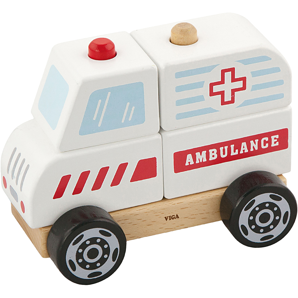 Afbeelding van VIGA houten stapelbare ambulance speelgoed, ambulance, afm 13x10x8 cm, 1 stuk | Speelgoed Houten Producten Decoratiematerialen Hobbyproducten | 8719346291516