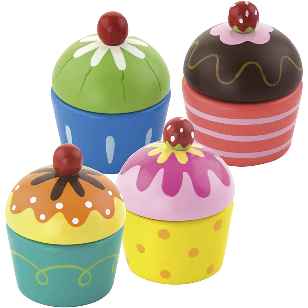 Afbeelding van VIGA cupcakes, afm 4x5,5 cm, 4 onderdelen/ 1 doos | Speelgoed Houten Producten Decoratiematerialen Hobbyproducten | 8719346290304