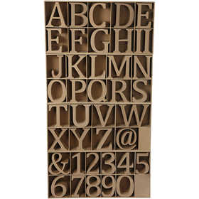 Afbeelding van 160 stuks Houten letters, cijfers en tekens, H: 13 cm, dikte 2 cm, 160 stuk/ 1 doos | Cijfers en letters van hout Houten Producten