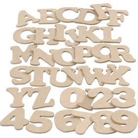 Afbeelding van 36 stuks Houten letters & cijfers, H: 4 cm, dikte 2,5 mm, 36x10 doos/ 1 doos | Cijfers en letters van hout Houten Producten Decoratiematerialen Hobbyproducten | 8719346158857